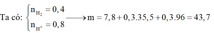 Hoà tan hết 7,8 gam hỗn hợp bột Mg, Al bằng 400 ml dung dịch hỗn hợp HCl 0,5M và H2SO4 0,75M