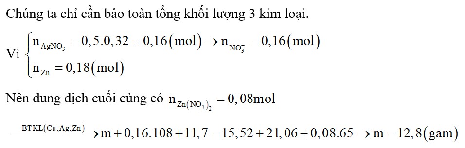 Cho m gam bột Cu vào 500ml dung dịch AgNO3 0,32M sau một thời gian phản ứng thu được