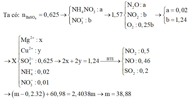 Cho m gam hỗn hợp E gồm Cu, Mg, Cu2S, MgS tác dụng với dung dịch chứa H2SO4 (0,625 mol) và HNO3