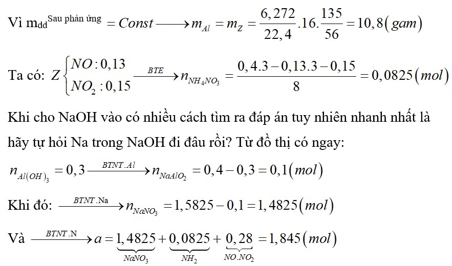 Cho m gam Al tác dụng hoàn toàn với dung dịch chứa a mol HNO3. Sau phản ứng thấy dung dịch có khối lượng