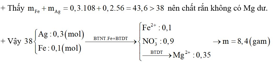 Cho m gam bột Mg vào dung dịch chứa 0,3 mol AgNO3 và 0,2 mol Fe(NO3)3
