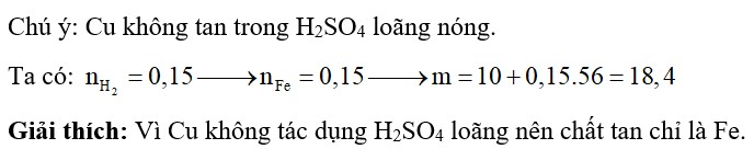 Cho m gam hỗn hợp Fe và Cu vào dung dịch H2SO4 loãng nóng thu được 3,36 lít khí H2 1