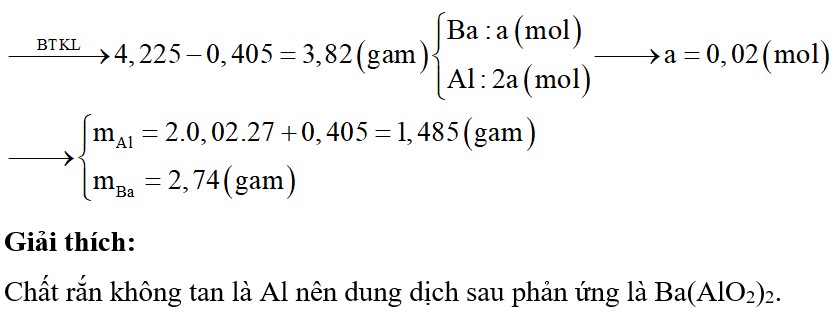 Hỗn hợp A gồm hai kim loại Al, Ba. Cho lượng nước dư vào 4,225 gam hỗn hợp A