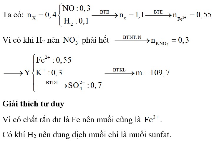 Hòa tan bột Fe trong dung dịch X có chứa KNO3 và H2SO4. Sau khi phản ứng hoàn toàn thu được dung dịch Y