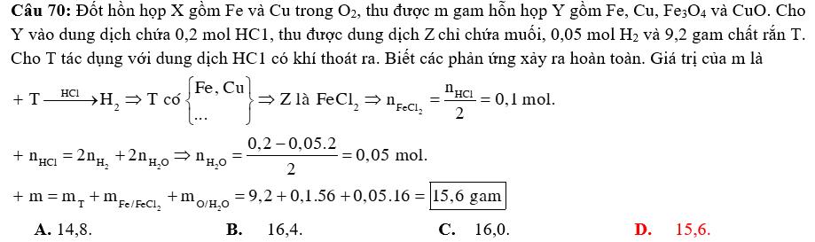 Đốt hỗn hợp X gồm Fe và Cu trong O2, thu được m gam hỗn hợp Y gồm Fe, Cu, Fe3O4 và CuO 3