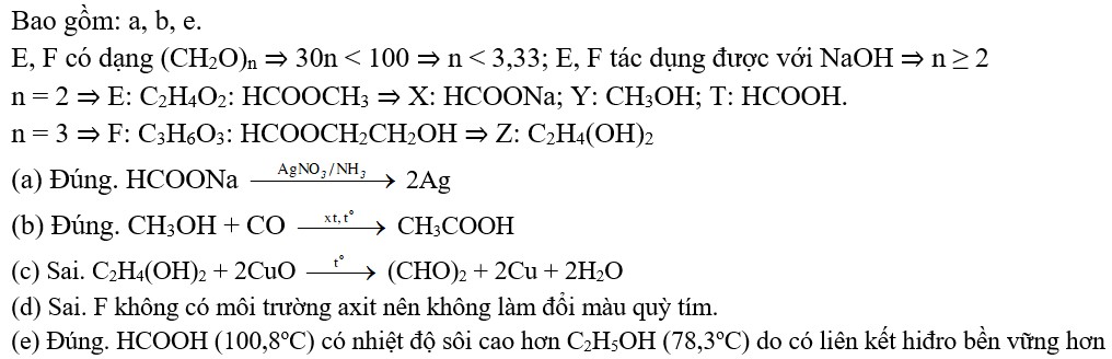 Cho hai chất hữu cơ mạch hở E, F có cùng công thức đơn giản nhất là CH2O. Các chất E, F, X tham gia phản ứng