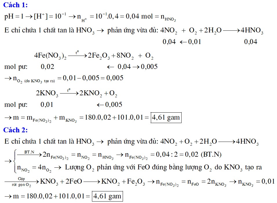 Nung m gam hỗn hợp X gồm Fe(NO3)2 và KNO3 (trong bình kín, không có không khí) đến khối lượng không đổi 1