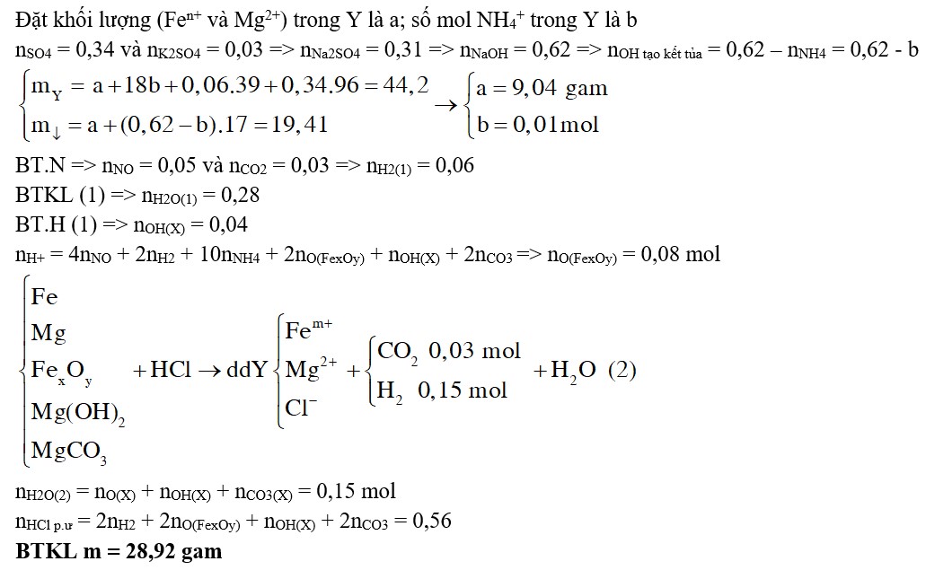 Hòa tan hết 12,8 gam hỗn hợp X gồm Fe, Mg, FexOy, Mg(OH)2 và MgCO3 vào dung dịch chứa 0,34 mol H2SO4 1