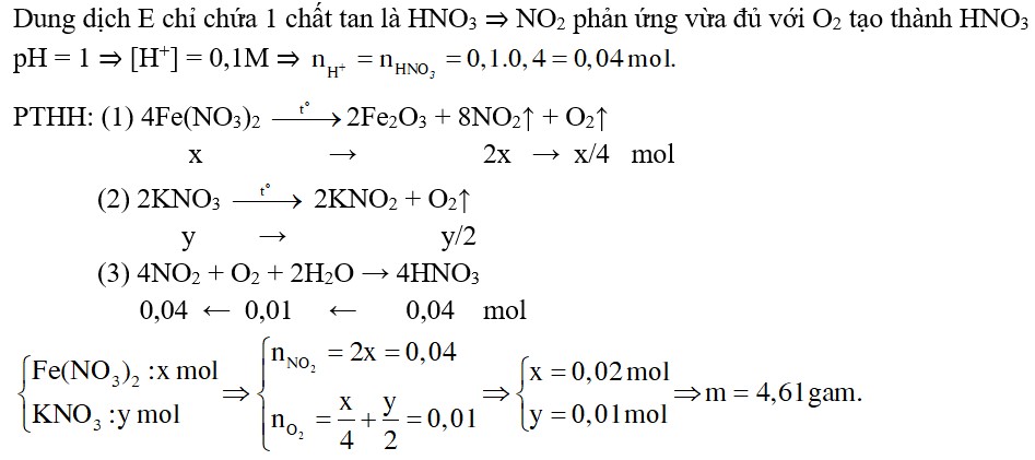 Nung m gam hỗn hợp X gồm Fe(NO3)2 và KNO3 (trong bình kín, không có không khí) đến khối lượng không đổi