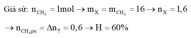Nhiệt phân nhanh CH4 thu được hỗn hợp khí X gồm: CH4, H2, và C2H2 có dX/He = 2,5