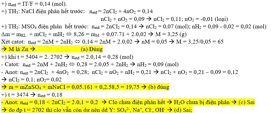 Điện phân dung dịch X chứa m gam hỗn hợp gồm MSO4 và NaCl bằng điện cực trơ, màng ngăn xốp với cường độ dòng điện không đổi I = 5A 1