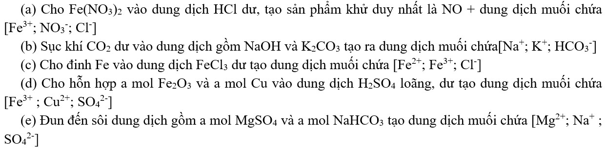 Tiến hành các thí nghiệm sau: Cho Fe(NO3)2 vào dung dịch HCl dư, tạo sản phẩm khử duy nhất là NO.