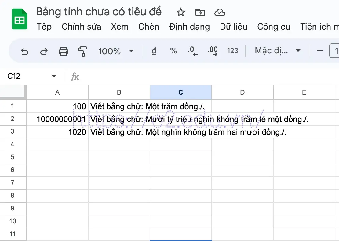 Hàm chuyển tiền từ số sang chữ trong Excel và Google Sheets