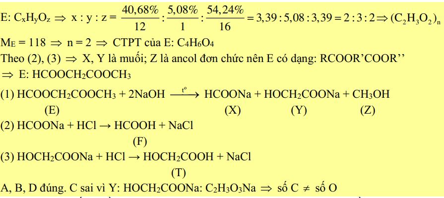 Phân tích nguyên tố hợp chất hữu cơ mạch hở E cho kết quả phần trăm khối lượng cacbon, hiđro, oxi lần lượng là 40,68%; 5,08%; 54,24% 1